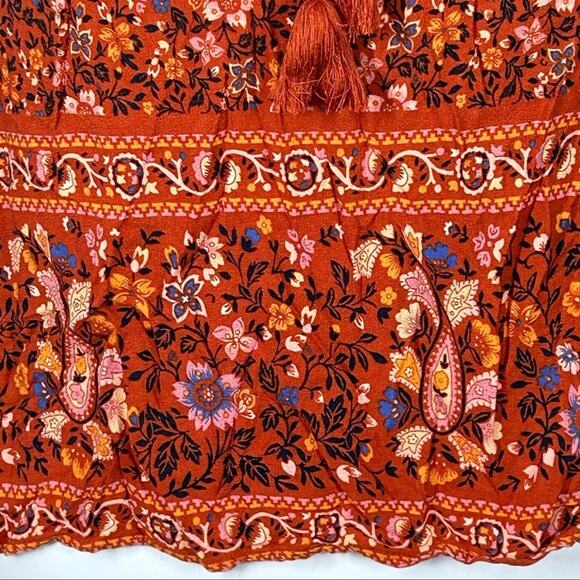 American Eagle Rust Orange Floral Print Boho Ruffle Blouse Size XS - Picture 7 of 12